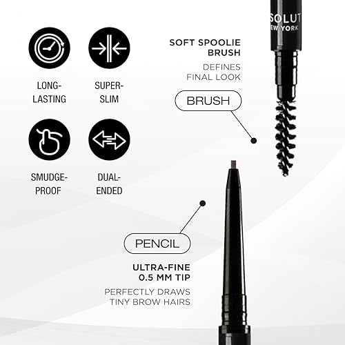 Absolute New York Super Slim Brow Pencil, Fine Point, Dual Ended, Fade Resistant and Long Lasting (Smoke)