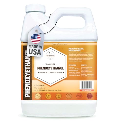 PHENOXYETHANOL Preservative Liquid (32 oz) Paraben-Free; Formaldehyde-Free; Water & Oil Soluble | Suitable for Soap Making, Lotions, Conditioners, Creams | Keeps Products Fresh & Safe | 32 Ounces