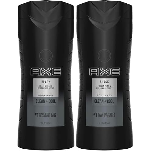 AXE Body Wash 12h Refreshing Scent Cleanser Black Frozen Pear and Cedarwood Men's Body Wash with 100 percent Plant-Based Moisturizers 16 oz (Pack of 2)