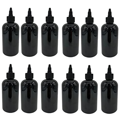 Natural Farms 8 oz Black Boston Plastic Bottles -12 Pack Empty Bottle Refillable - BPA Free - Essential Oils - Aromatherapy | Black Twist Top Cap - Made in the USA