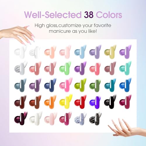 ROSALIND 38 Colors Poly Nail Gel Kit with Mini Nail Lamp Clear Neon Poly Nail Gel Starter Kit for Beginners Halloween All Seasons Classic Colors with Everything