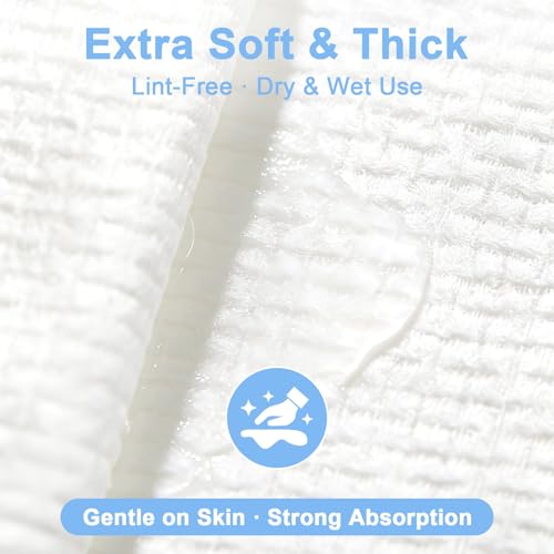 200 Count Disposable Face Towels ? Value Pack Extra Thick Biodegradable Facial Cleansing Towels ? Lint Free Dry Wipes ? Soft Makeup Remover Cloth for Sensitive Skin