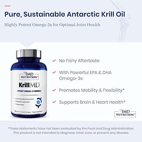 1MD Nutrition KrillMD - Antarctic Krill Oil Omega 3 Supplement with Astaxanthin, EPA, DHA | 2X More Effective Than Fish Oil | 60 Softgels