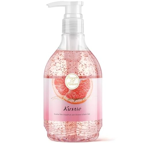 Kustie Grapefruit Jam Body Wash, Exfoliating Shower Gel with Strawberry Seeds, Grapefruit Extract & Squalane ? Refreshing, Brightening & Nourishing Cleanser for Dry & Sensitive Skin, 19.6 fl oz