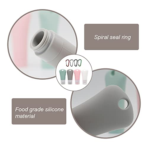 4 Pcs 60ml Leakproof Silicone Travel Bottle Portable Travel Containers Set Refillable Squeezable Container with 4 Hook Carabiner for Travel Toiletries