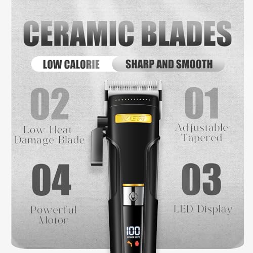 VGR 694S2 Professional Hair Clippers for Men - Cordless Barber Clipper & Trimmer Set with Charging Dock, 440 Min Runtime & LED Display - Rechargeable Hair Cutting Kit for Barbers & Home Use(Black)