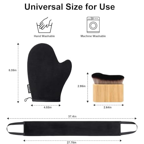 3 in 1 Self Tanning Mitts Self Tanner Mitt Applicator Kit - Tanning Glove for Self Tan Mitt, Tanning Brush for Self Tan Back Tanning Applicator Kabuki Body Brush Self Tanner Back