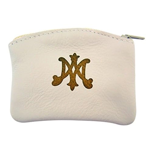 WJ Hirten Ava Maria and Chi Rho Cross Sheepskin Leather Rosary Bag Case with Velvet Lining, White, 3 1/4 Inch