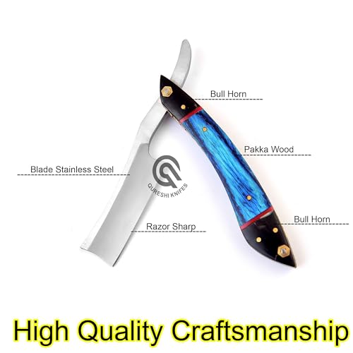 Professional Straight Razor with Leather Strop - Straight Edge Barber Razor Premium for Men & Women (Stainless Steel Blade)