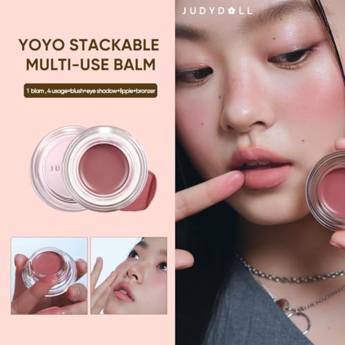 JUDYDOLL Multi-Use Balm - Cream Blush + Eyeshadow + Lip, Non-Greasy & Non-Cracking, 53% Nourishing Essence with Squalane & Hyaluronic Acid, Lightweight Travel Makeup