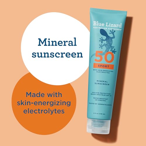 Blue Lizard Sport Mineral SPF 50 Lotion, Ideal for Athletes, 100% Mineral Sunscreen Actives, Fragrance-Free, Paraben-Free, Vegan, 5 fl oz