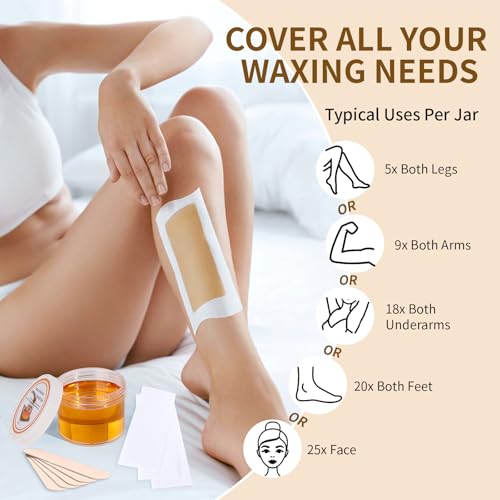 Sugar Wax Kit for Hair Removal: 10.6oz/300gOrganic Sugaring Wax for Body Legs Arms Bikini and Back - Includes 20PCS Strips & 10pcs Sticks