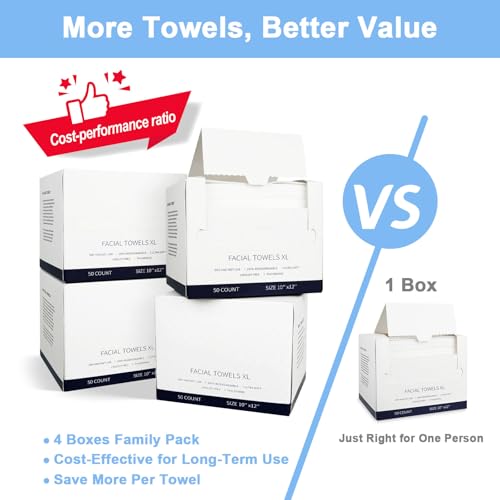 200 Count Disposable Face Towels ? Value Pack Extra Thick Biodegradable Facial Cleansing Towels ? Lint Free Dry Wipes ? Soft Makeup Remover Cloth for Sensitive Skin
