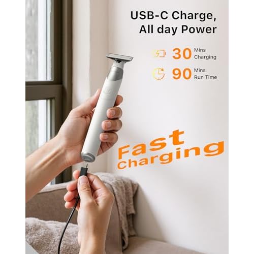 2 in 1 Electric Body & Nose Hair Trimmer - Painless Beard Razor for Men, All-in-One Groomer with Magnetic Nose Hair Head, Waterproof Wet/Dry Groin/Ball Shaver,USB-C Fast Charging,White(Solo)