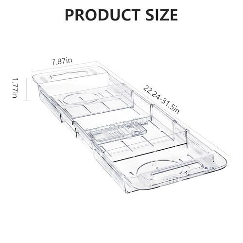 Expandable Bathtub Tray (22-31") - Transparent Bath Caddy with Non-Slip Pads, Adjustable Spa Table for Wine, Books & Phone, Perfect Housewarming for Women