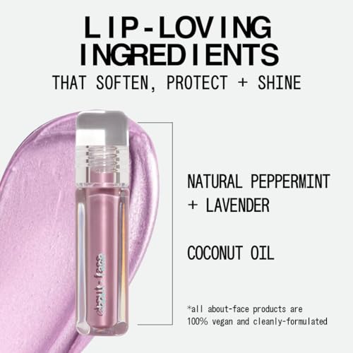 about-face Light Lock Lip Gloss Please Obey? Non-Sticky, High-Shine Lip Oil Gloss with Coconut Oil, Peppermint & Lavender ? Vegan, Cruelty-Free, Clean Beauty ? 0.21 oz (Iced Lavender)