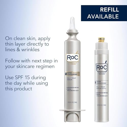 RoC Derm Correxion Bundle: Fill & Treat Advanced Retinol Serum, Wrinkle Filler Treatment with Hyaluronic Acid, 15ml + RoC Derm Correxion Dual Eye Cream with Advanced Retinol & Peptides, 0.68oz