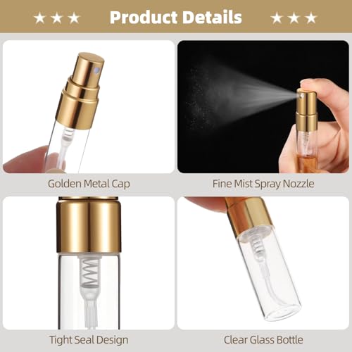 50 PCS Refillable Spray Containers, 3 ml Clear Glass Spray Bottles Perfume Bottles, Fine Mist Sprayer for Fragrance Samples Essential Oil, Home Travel Atomizer