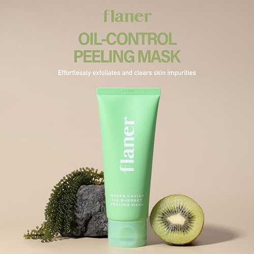 FLANER Green Caviar Peeling Mask ? Natural Face Exfoliator with 100,000ppm of Green Tea, Dead Skin & Blackhead Remover, 99% Micro Marine Spicules, Centella Asiatica, Gentle Exfoliating Scrub,100g