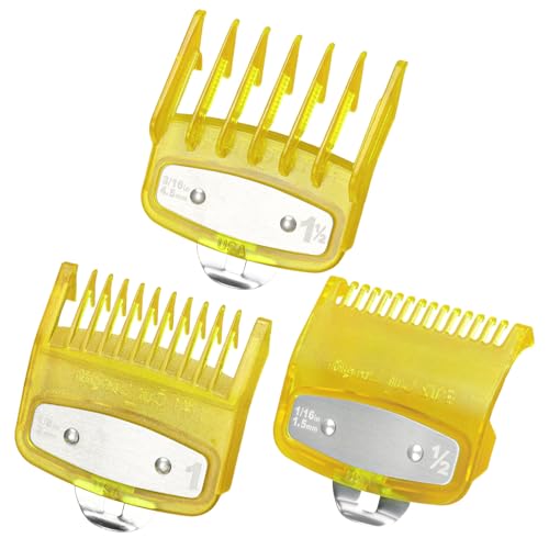 Clipper Guard Clip Set Compatible with Wahl Guide Metal-Clipper Guides Guard Number #1/2 1/16" 1.5mm,#1 1/8" 3mm,#1 1/2 3/16" 4.5mm Metal Hair Clipper Guard for Professional Stylists & Barbers,Yellow