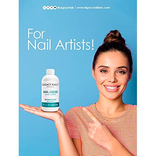 LEGACY NAILS - Crystal Clear Acrylic Powder 8oz AND Nail Sculpting Liquid Monomer 8oz - Medium Setting Time - MMA-free - Superior Adhesion - Natural Finish