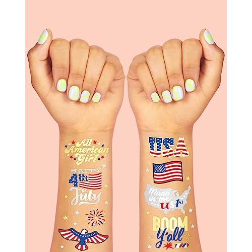 xo, Fetti Fourth of July Decorations Temporary Tattoos - 30 styles | America, Red White and Blue Party Supplies, 4th of July, USA,Memorial Day, Independence Day, Labor Day