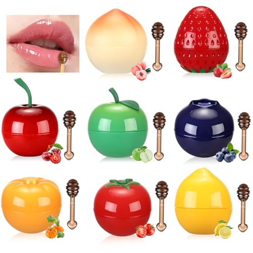 8 PCS Bee Lip Balm Fruit Lip Mask, Teen Girl Stuff, Bulk Gifts for Girls, Galentines Gifts,Valentines Day Gifts,Small Gifts, Cute Fruit Balm with Honey, Effective Prevention Dry Lip Reduces Lip Lines