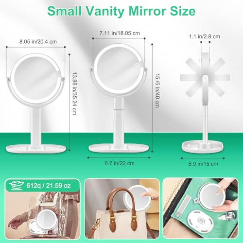 20X/1X Magnifying Makeup Mirror with Lights, Double-Sided Home Vanity Mirror with 3 Color Brightness Adjustable, 360¡Æ Rotation, Adjustable Height, Rechargeable, Phone Holder and Storage Tray