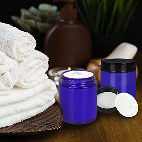 8 oz Blue Glass Jars with Black Plastic Lids, 24 Pack 240ml Round Empty Candle Jars Cosmetic Jars Food Storage Containers for Craft, Powder, Liquid, Sample, Face Cream Lotion