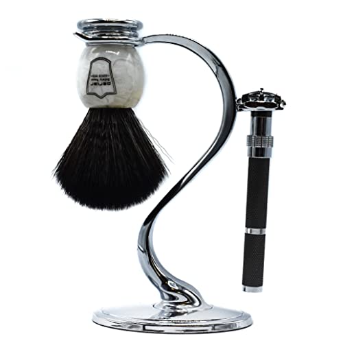 Taconic Shave Super Safety Razors Deluxe Razor & Brush Stand ? Heavyweight Chrome Double Edge Safety Razor Holder, Classic Wet Shaving Organizer