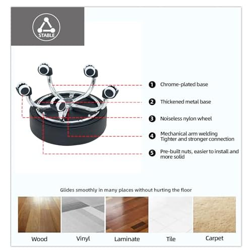 Low Height Rolling Stool with Wheels - Heavy Duty 360¡Æ Swivel Low Stool Chair with Thickened Cushion Round Roller Seat Stools for Garage Shop Kitchen Home Office Salon Pedicure (Black)