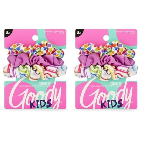 Goody Kids Ouchless Scrunchies - 3 Count, Purple Rainbow - Help Keep Hairs In Place - Hair Accessories (Pack of 2)