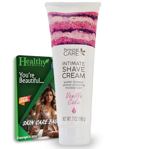 Women's Personal Care Intimate Shave Cream - Water Based with Moisturizer - Vanilla Cake - 7 Oz (198g) and Vital Volumes Skin Care Tips Card