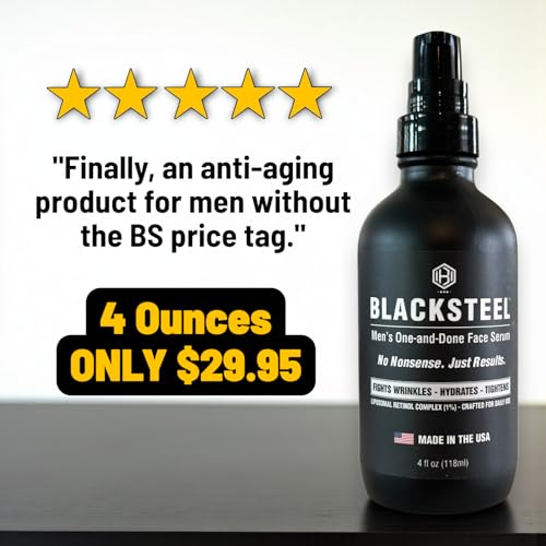 BLACKSTEEL Men¡¯s Anti-Aging Face Serum with Retinol & Hyaluronic Acid | 4 oz (2-Pack)