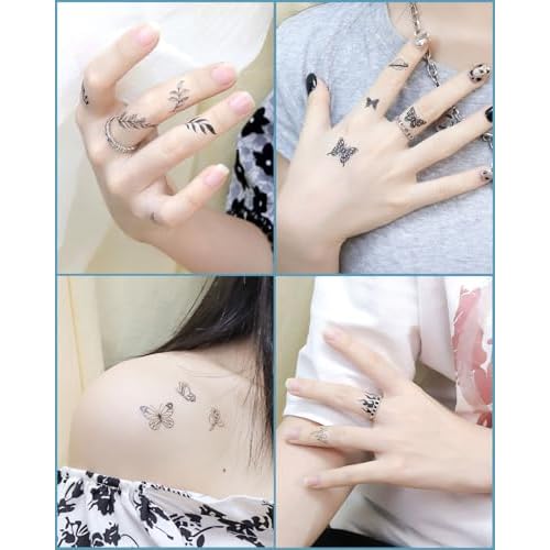 Glow In The Dark Butterfly Nail Temporary Tattoos for Women Girls Adult, Luminous Flower Butterflies Wings Fake Black Tattoo Stickers Art Makeup Waterproof for Face Body Arm Party Favors