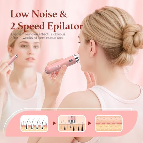 Epilator,2 in 1Facial Hair Removal for Women,Electric Lady Shaver for Face with LED Light Rechargeable,Hair Removal Device Legs/Face/Bikini/Arms,Smooth Epilator Trimmer Travel Kit Set Upgrade