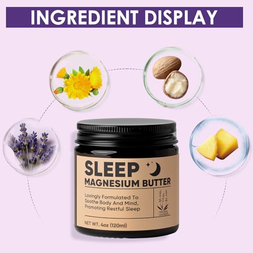 WZI Magnesium Butter for Sleep - Magnesium Cream with Shea & Mango Butter, Arnica & Essential Oils, Nighttime Magnesium Lotion for Leg, Foot, Original Lavender, 4oz