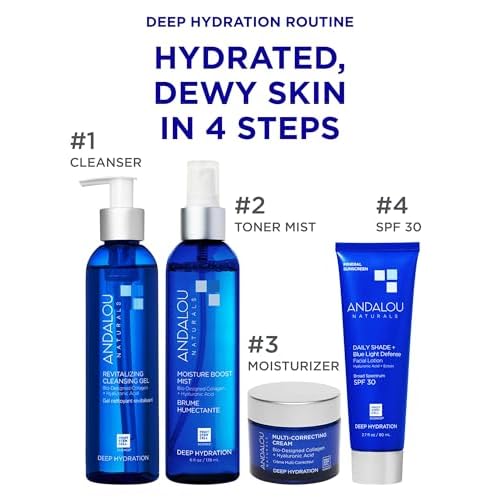 Andalou Naturals Deep Hydration Face Moisturizer Multi-Correcting Cream - Daily Skincare With Hyaluronic Acid, Vegan Collagen, & Fruit Stem Cells - Repair Skin Elasticity & Boost Hydration - 1.7 fl oz
