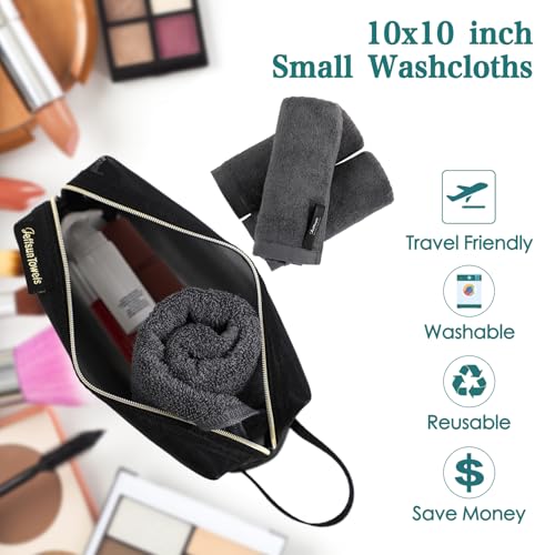 Wash Cloths 6 Pack, Super Soft & Skin Friendly Face Towel for Sensitive Skin, Reusable Washable Makeup Remover Cloth, 10x10 inch Small Baby Washcloths, Easy to Rinse Dark Grey Facial Cleaning Cloth