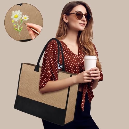 18 Pcs Burlap Tote Bags Bulk and Makeup Bag Set Large DIY Jute Tote Personalized Gift for Wedding Bridesmaid Women
