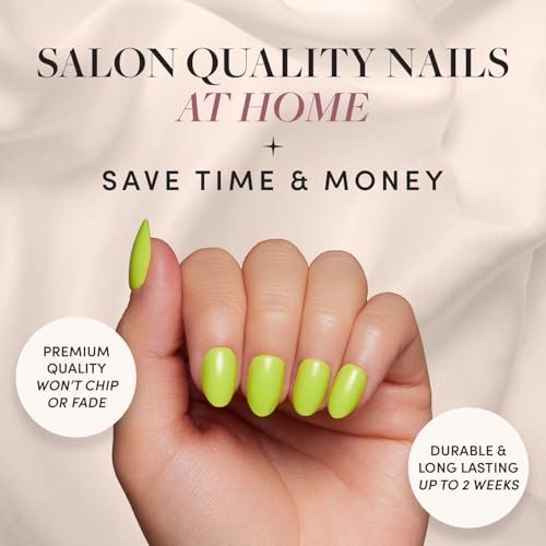 Glamnetic Press-On Nails Bundle - Lilac, Ash Gray & Lime Green | Opaque Light Pastel Purple Round Nails | Smoke Gray Short Almond False Nails | Neon Green Short Oval Fake Nails