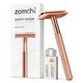 ZOMCHI Safety Razor for Men&Women with 5 Double Edge Safety Razor Blades, Double Edge Razor, Reusable Razor, Plastic Free ? Rose Gold