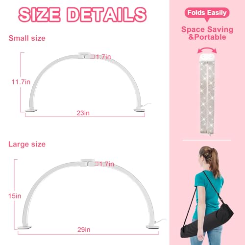 Upgraded Half Moon Light with Phone Holder, 29in Foldable Half Moon Light for Nail Desk, Nail Table Lamp with Stepless Dimming & Color Temperature (Large-29In)