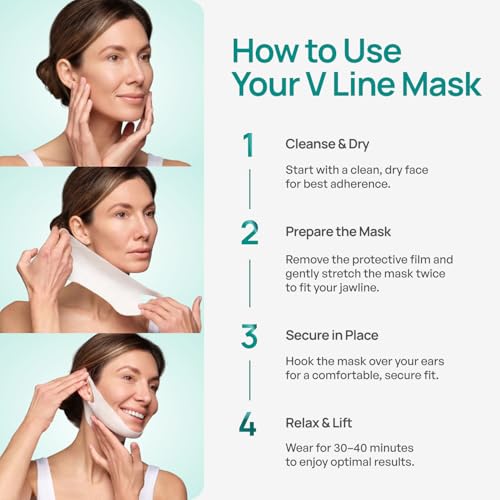 PLANTIFIQUE V-Line Collagen Mask for face 20 PCS | Chin Strap for Women & Men | V Line Lifting Mask with Collagen and Hyaluronic Acid V Shape Face Tape Chin | Skin Firming