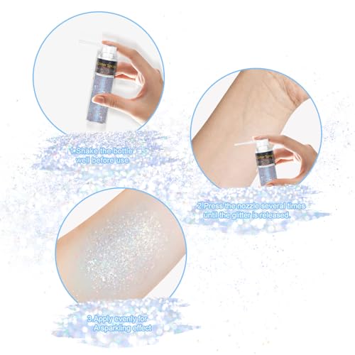 Hair and Body Glitter Spray, 1PC Glint-Rainbow Hair Glitter Extra Fine Face Shimmer Powder for Clothes, Festival Loose Sparkle Powder for Rave Clothes Nail Art Easter Halloween Crafts (Glint-Rainbow)