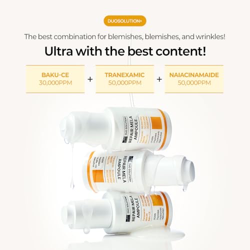 Tranexamic Acid 5% + Niacinamade 5% + Baku-CE 3% Ampoule, Duo Solution Repair Mela Ampoule - Tranexamic acid 50,000ppm, Niacinamade 50,000ppm, Bakuchiol 30,000ppm, PDRN, Peptides, Hyaluronic
