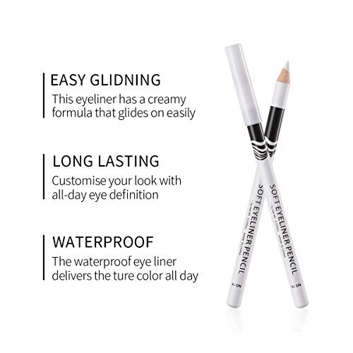 Fashionwu White Eyeliner Pencil Professional Highlighter Eye Liner Pen Soft Strokes Waterproof Long-Lasting Eyeshadow Eye Silkworm Brighten Pencil Beauty Makeup Tool (48pcs)
