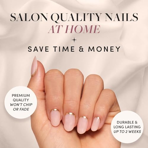 Glamnetic Press-On Nails - Goal Digger | Super Strong Brush On Nail Glue & Press-On Nail Remover | Glossy, Semi-Transparent, Short Round Nails with Gold Foil, Reusable | 12 Sizes - 30 Nail Kit
