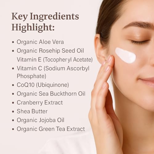 Rose Tea Renewal Moisturizer, Antioxidant Daily Face Cream with Green Tea, Rosehip Oil, Vitamin C, CoQ10, Peptides, 2 oz / 60 ml