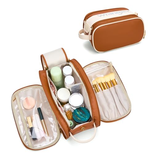 Montana West X Wrangler Large Makeup Bag Travel Toiletry Bag Portable Cosmetic Bag Make Up Organizer with Divider and Handle for Women